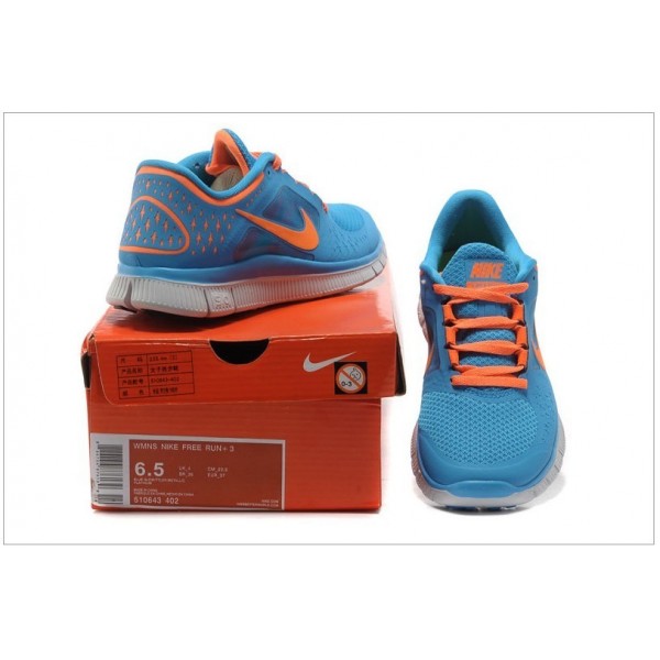 Nike Free Run 3 Damen Laufschuhe 510643-402 Blau Glühen/Platin/Total Orange