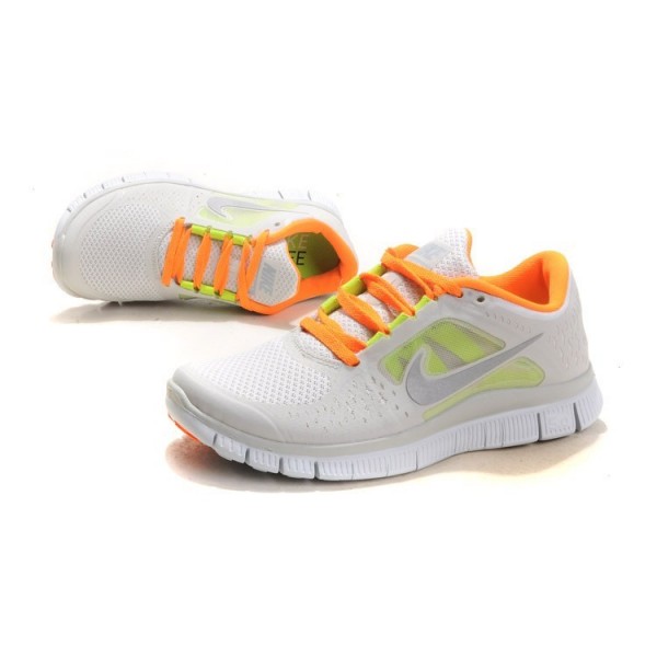 Nike Free Run 3 Damen Laufschuhe 510643-005 Licht Knochen/Vivid Orange/Spiegel Silber-Reine Platin-Volt
