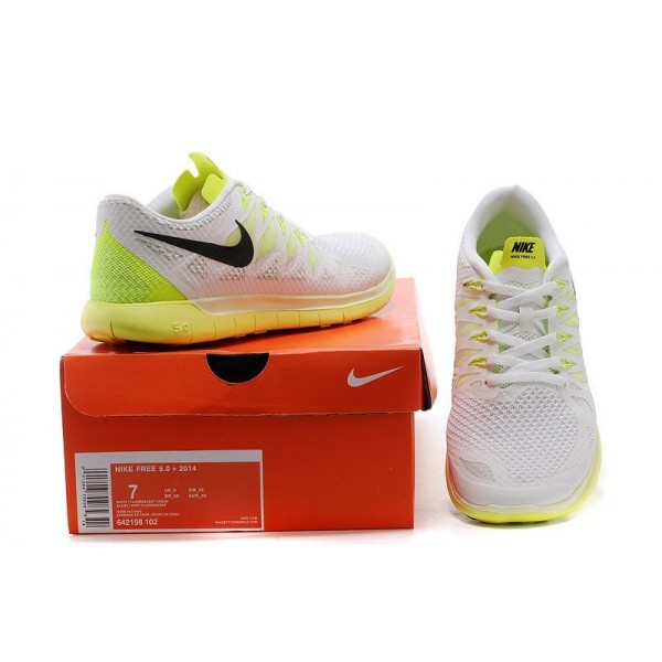 Nike Free 5.0 2014 Herren Laufschuhe Weiß/Schwarz-Volt-Pure Platinum 642198-102