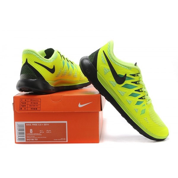 Nike Free 5.0 2014 Herren Laufschuhe Volt/Schwarz/Elektro-Grün/Foto Blue 642198-701