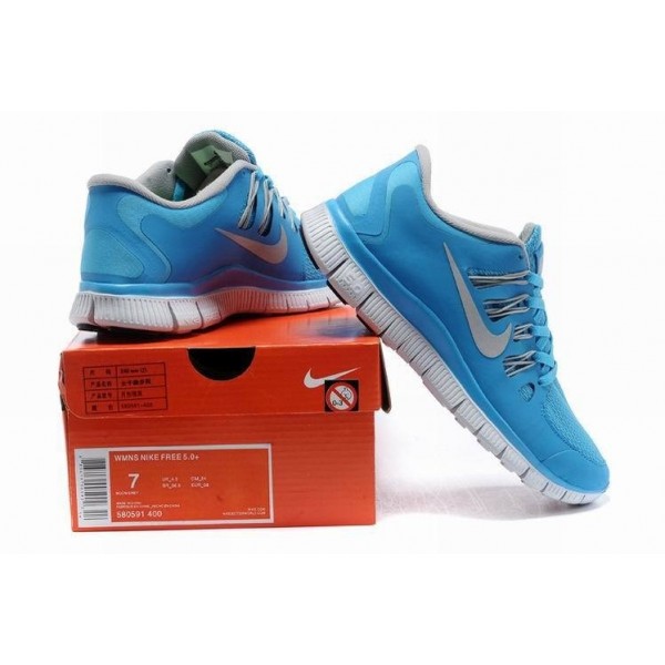 Nike Free Run 5.0 Damen Laufschuhe 580591-400 Hyper Blau/Metallic Silber/Reines Platin/Strata Grau