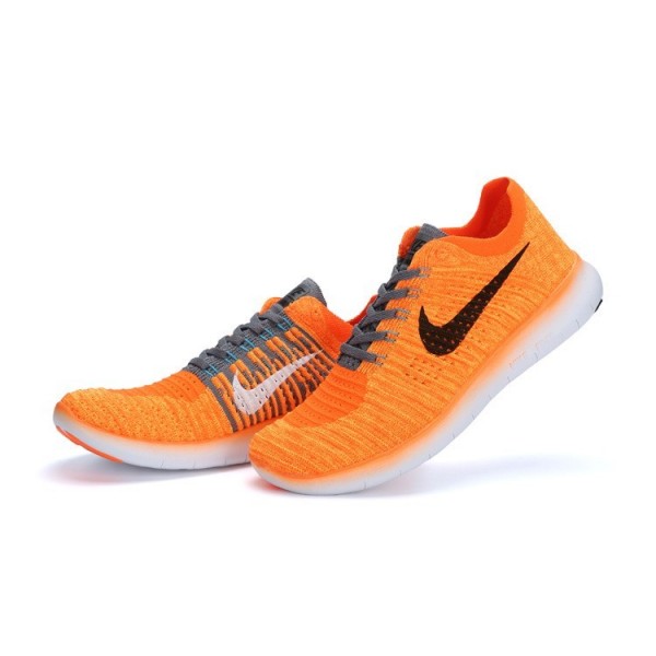 Nike Free RN Flyknit Damen Laufschuhe Laser Orange/Gamma Blau/Grau/Schwarz 831070-800