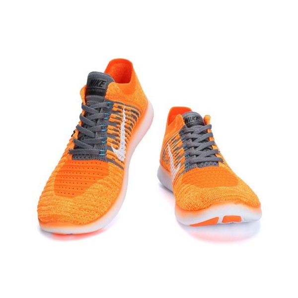 Nike Free RN Flyknit Damen Laufschuhe Laser Orange/Gamma Blau/Grau/Schwarz 831070-800