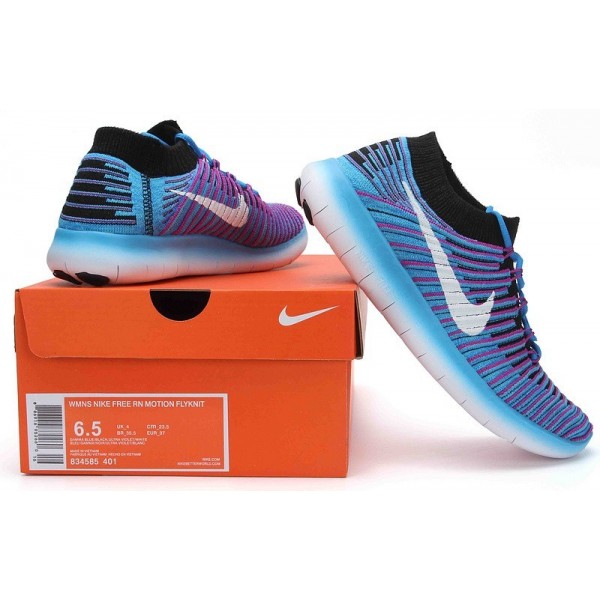 Nike Free RN Motion Flyknit Damen Laufschuhe Gamma Blau/Schwarz/Hyper Violett/Weiß 834585-401