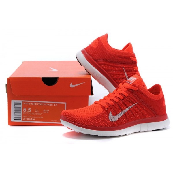 Nike Free 4.0 Flyknit 2014 Damen Laufschuhe Orange Rot Weiß 631050-801