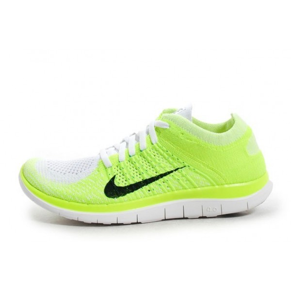 Nike Free 4.0 Flyknit 2014 Damen Laufschuhe Weiß/Schwarz/Volt/Blau Glühen 631050-103