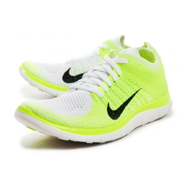 Nike Free 4.0 Flyknit 2014 Damen Laufschuhe Weiß/Schwarz/Volt/Blau Glühen 631050-103