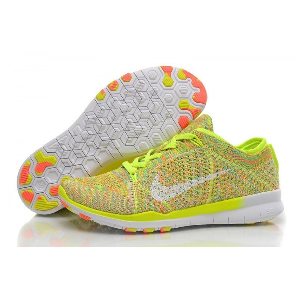 Damen Nike Free 5.0 TR Flyknit Training Schuhe Volt/Hot Lava/Weiß 718785-700