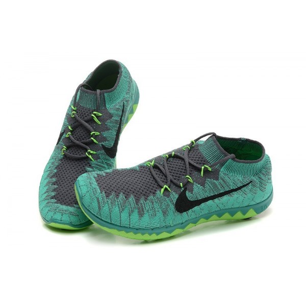Nike Free 3.0 Flyknit Herren Laufschuhe Dunkel Grau/Schwarz/Atomic Teal/Elektro Grün 636232-004