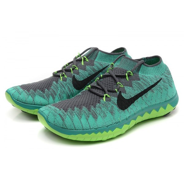 Nike Free 3.0 Flyknit Herren Laufschuhe Dunkel Grau/Schwarz/Atomic Teal/Elektro Grün 636232-004