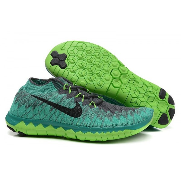 Nike Free 3.0 Flyknit Herren Laufschuhe Dunkel Grau/Schwarz/Atomic Teal/Elektro Grün 636232-004