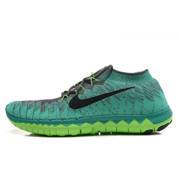 Nike Free 3.0 Flyknit Herren Laufschuhe Dunkel Grau/Schwarz/Atomic Teal/Elektro Grün 636232-004