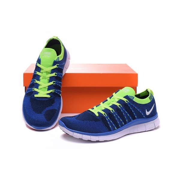 Nike Free 5.0 Flyknit Herren Laufschuhe Königliches Blau Elektrische Grüne 616171-410