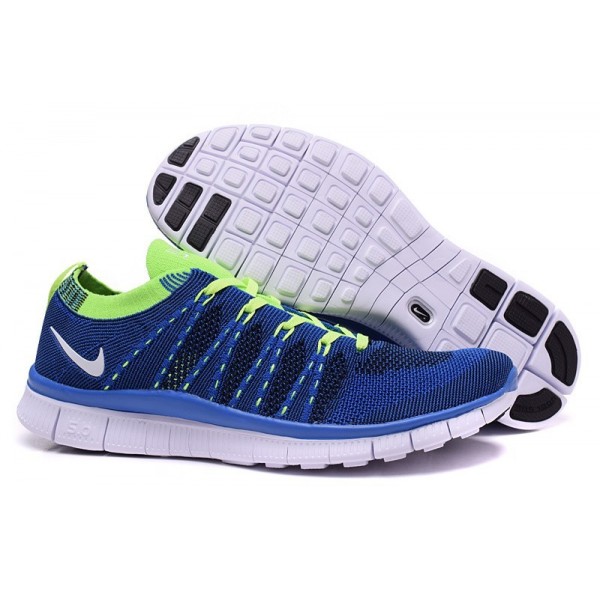 Nike Free 5.0 Flyknit Herren Laufschuhe Königliches Blau Elektrische Grüne 616171-410