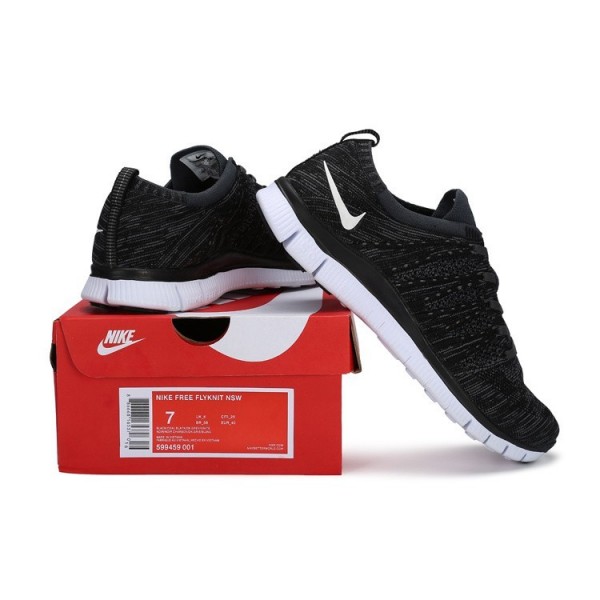Nike Free Flyknit NSW Unisex Lauf Sneaker Schwarz Weiß Anthrazit 599459-001