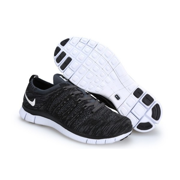 Nike Free Flyknit NSW Unisex Lauf Sneaker Schwarz Weiß Anthrazit 599459-001