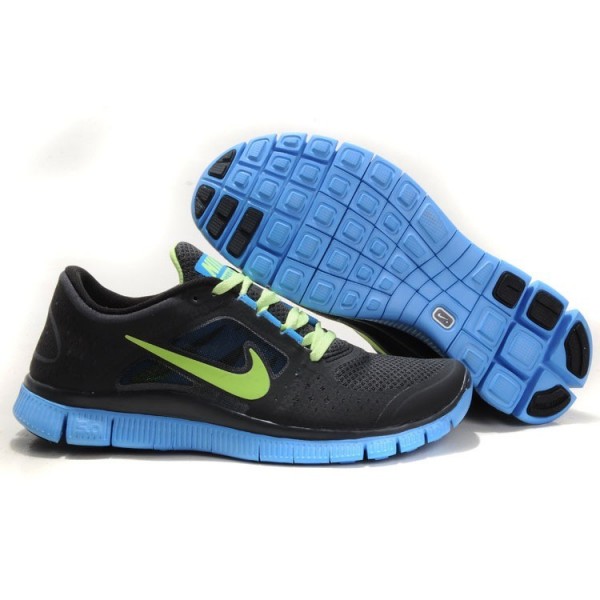 Nike Free Run 3 Herren Laufschuhe 510642-074 Schwarz Blau Limone