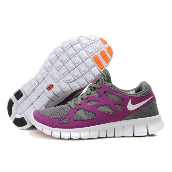 Nike Free Run 2 Damen Laufschuhe Handschmeichler Grau/Vivid Grape/Total Orange/Weiß 443816-012
