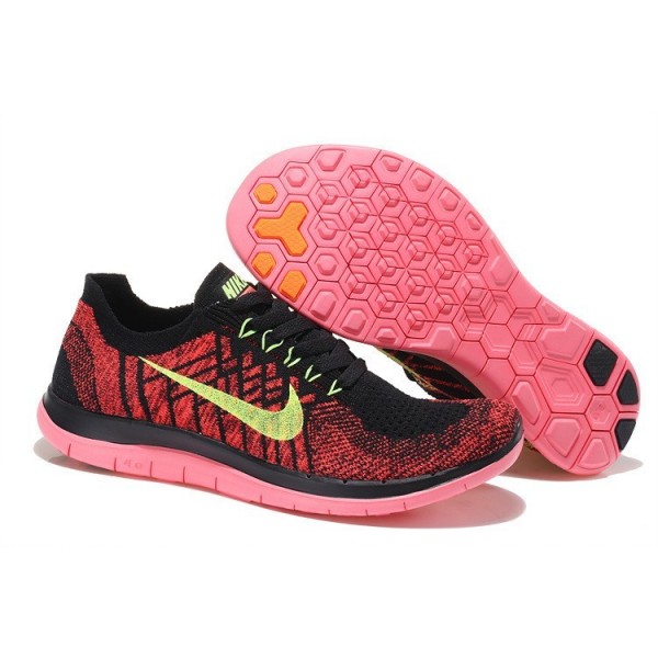 Nike Free 4.0 Flyknit 2015 Herren Laufschuhe Schwarz/Hot Lava/Hell Purpurnen/Volt 717075-006