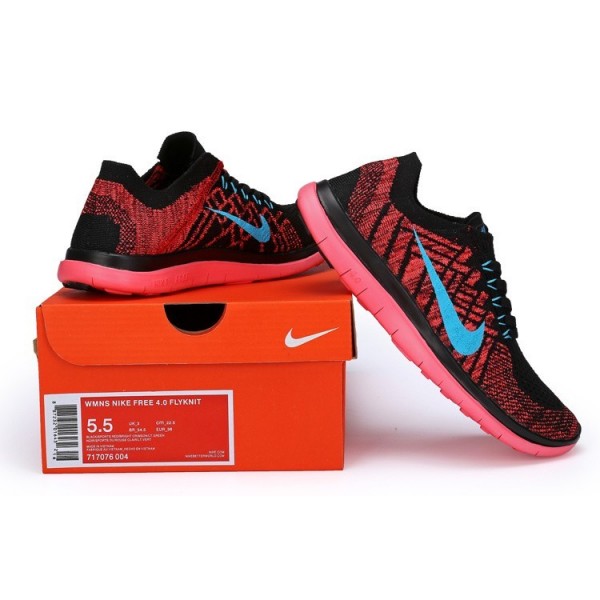 Nike Free 4.0 Flyknit 2015 Damen Laufschuhe Schwarz/Aqua/Rot/Hell Purpurnen 717076-004