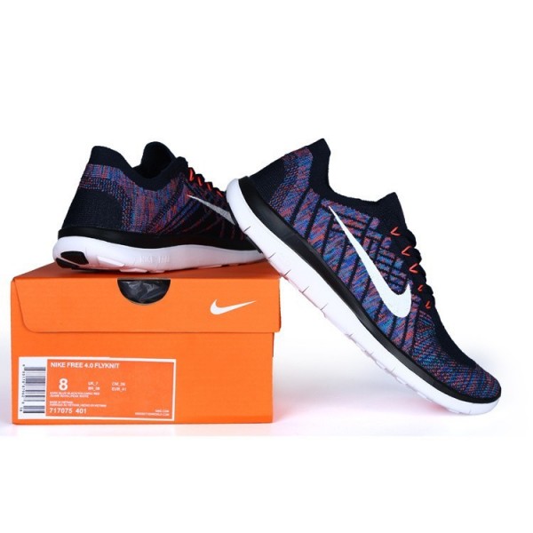 Nike Free 4.0 Flyknit 2015 Herren Laufschuhe Dunkle Obsidian/Hot Lava/Spiel Royal/Summit Weiß 717075-401